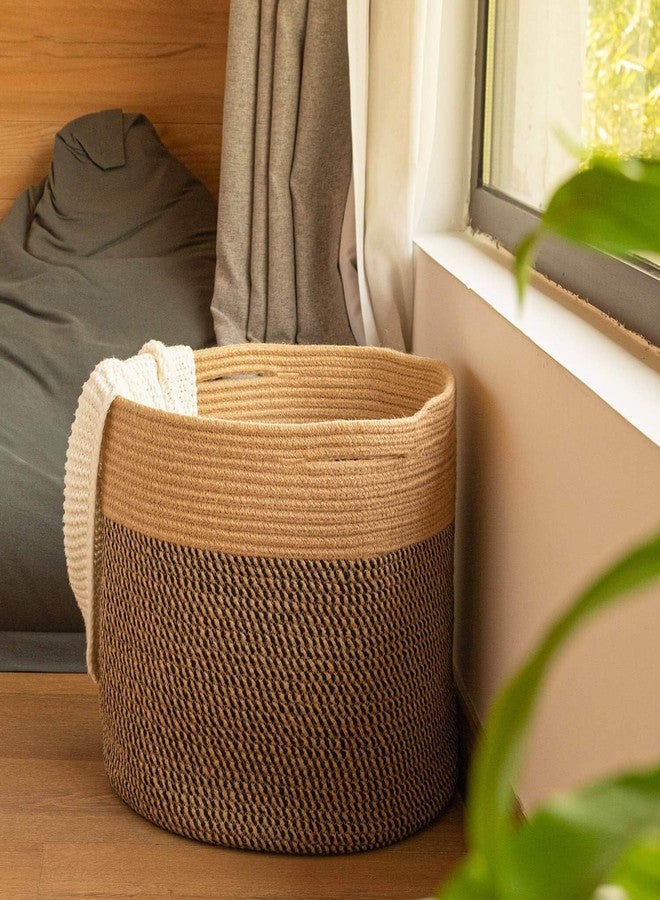 Leazzote Jute Cotton Rope Round Laundry Hamper, Modern Storage Basket for Baby Clothes, Toys, Towels Bedroom Organization (BEIGE/BLACK, 12x12x12 INCH) - Image 5